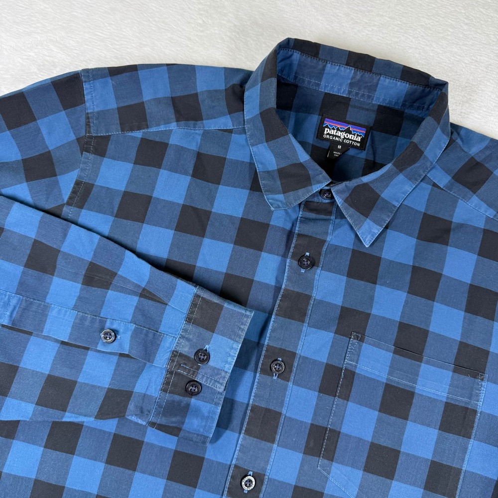 Patagonia Mens Blue Black Plaid Organic Cotton Button Down Shirt 53936 Size M